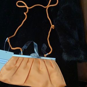 Merona orange and rhinestone clutch purse